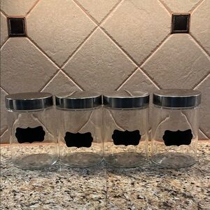 Set of 4 Glass Jars with Chalkboard Labels and Silver Lids